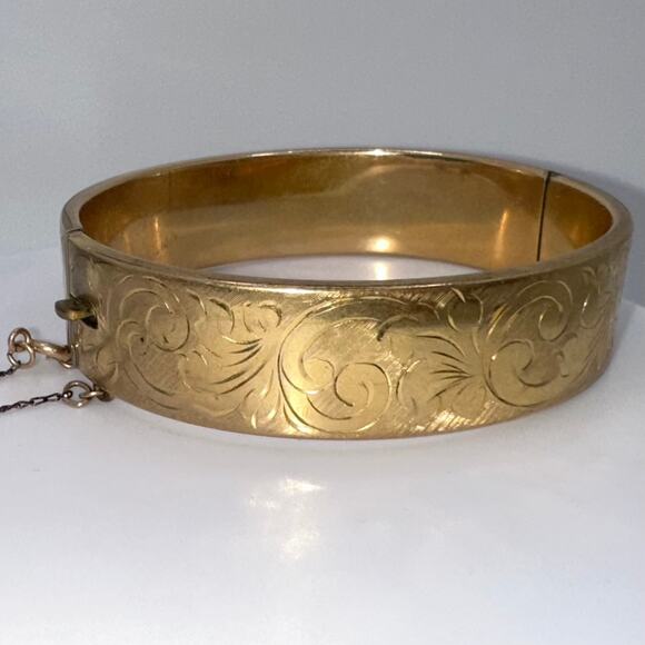 Antique Victorian English 1/5 9kt rolled gold filled hinged bangle bracelet - Picture 4 of 12